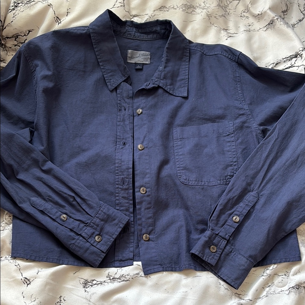 Navy Button-Up Crop Top